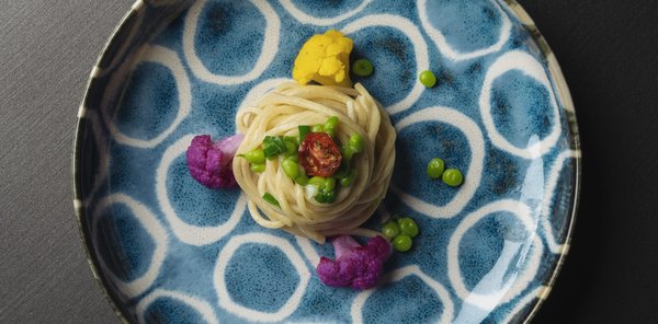 Soba Noodles With Purple Cauliflower, Edamame And Cherry Tomato Confit